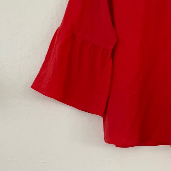 Banana Republic red bell sleeve, ribbon tie neck - Picture 2 of 4